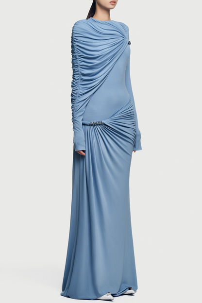 Zamir Asymmetric Ruched Maxi Dress - Blue