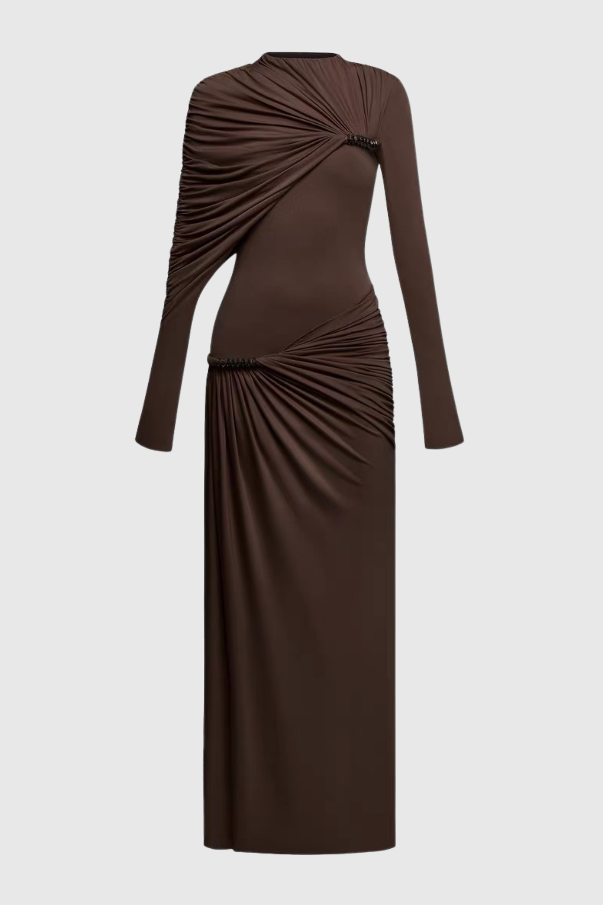 Zamir Asymmetric Ruched Maxi Dress - Brown