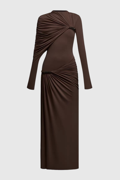 Zamir Asymmetric Ruched Maxi Dress - Brown