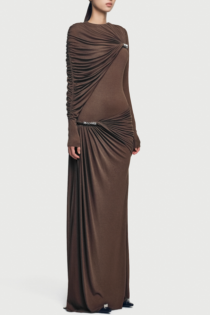 Zamir Asymmetric Ruched Maxi Dress - Brown