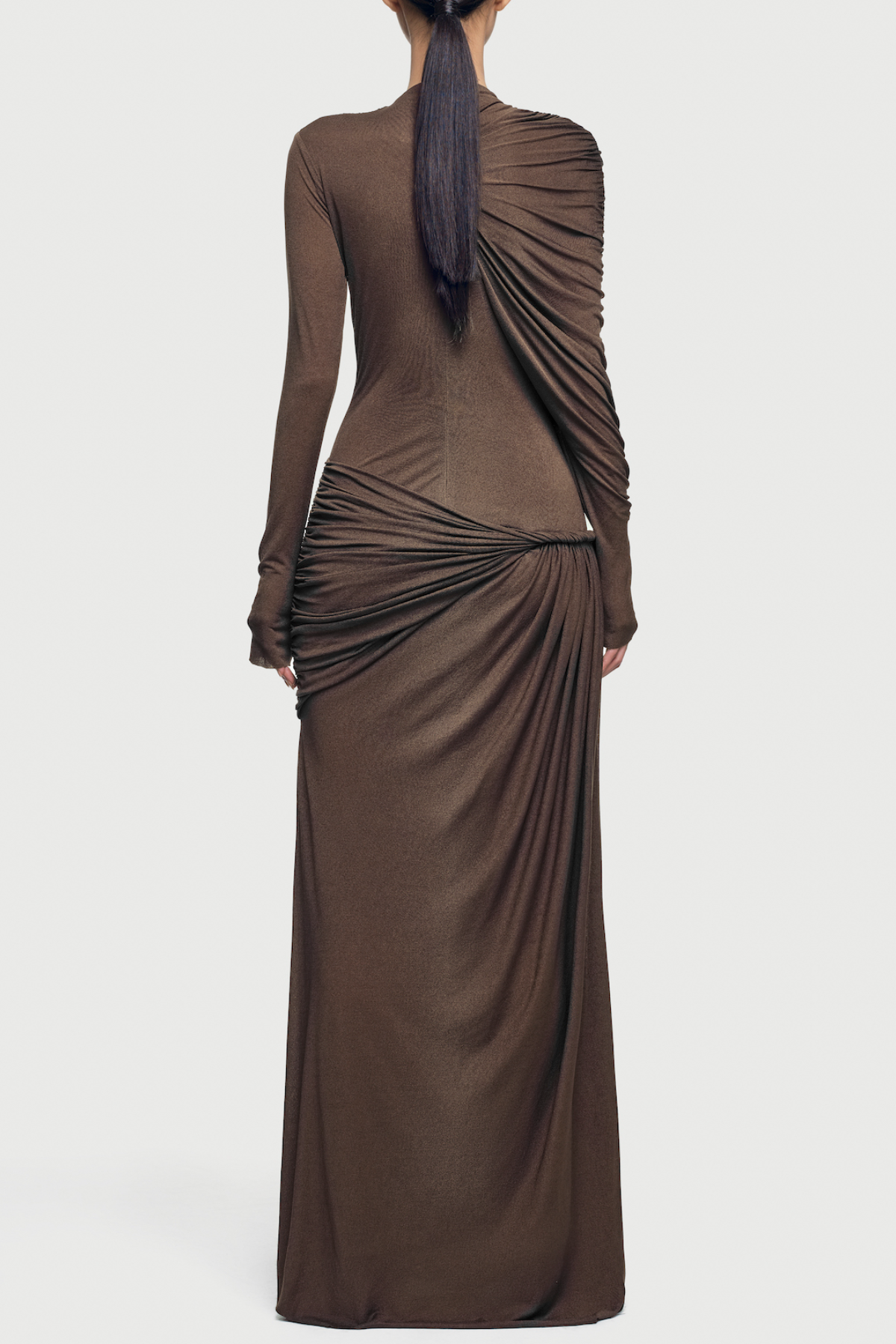 Zamir Asymmetric Ruched Maxi Dress - Brown