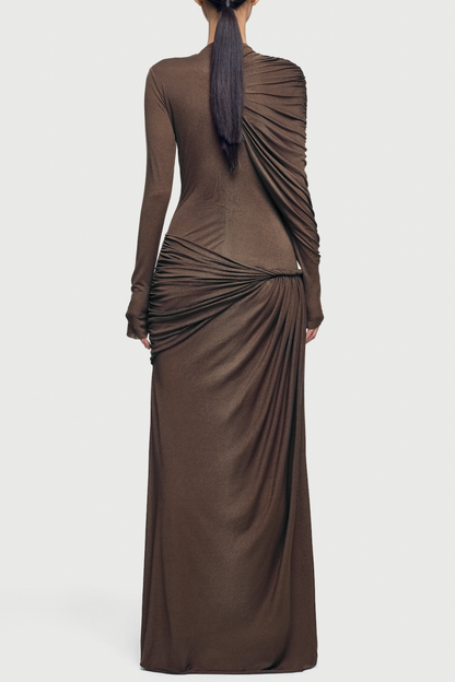 Zamir Asymmetric Ruched Maxi Dress - Brown