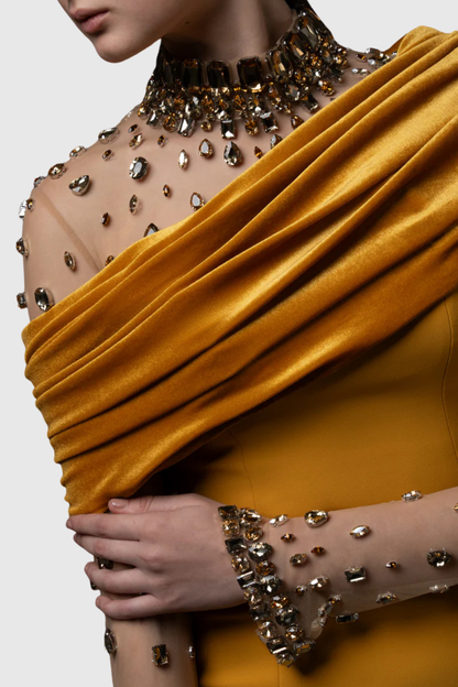 Zaneta Off Shoulder Crystal Embellished Maxi Dress