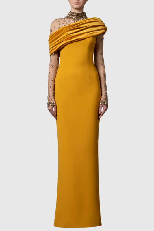 Zaneta Off Shoulder Crystal Embellished Maxi Dress