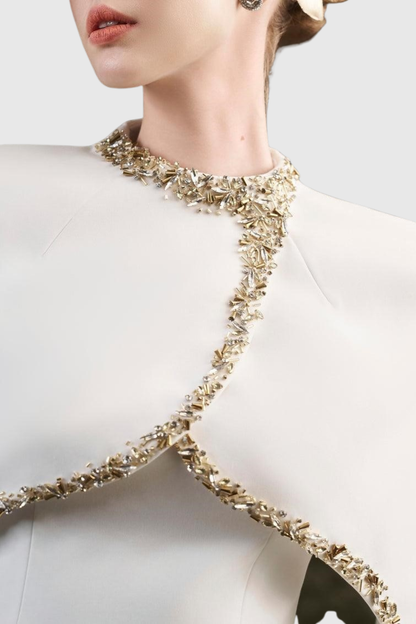 Zayne Crystal Embellished Cape Maxi Dress - White