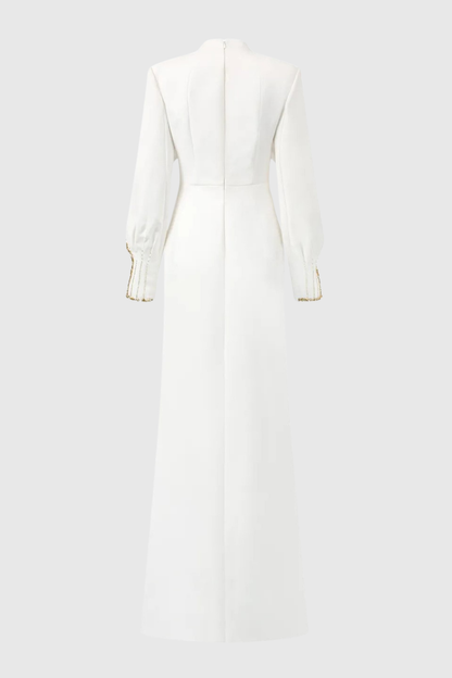 Zayne Crystal Embellished Cape Maxi Dress - White