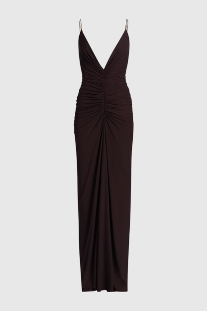 Zebede Lunge Ruched Maxi Dress - Brown