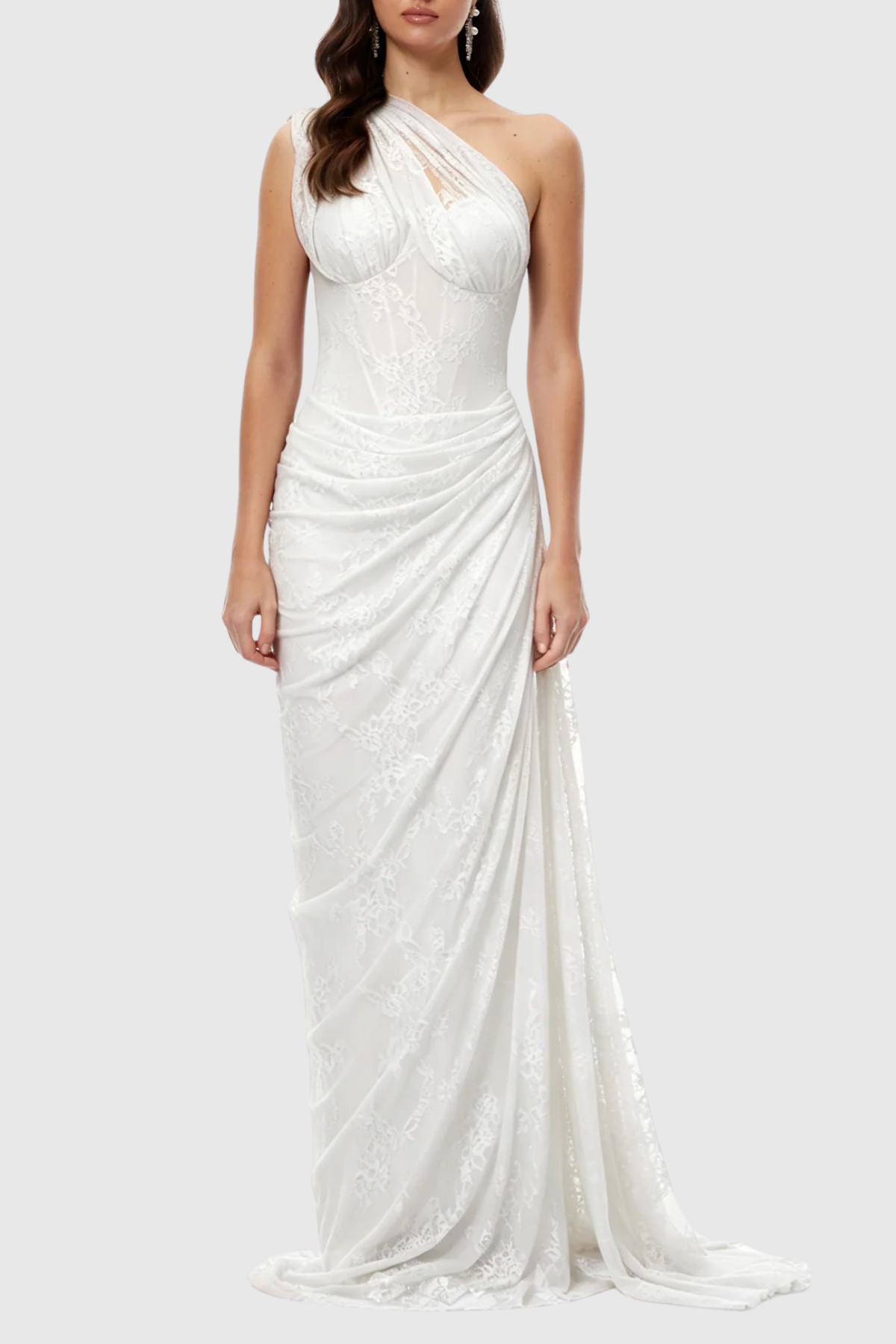 Zelma Lace One Shoulder Corset Maxi Dress - White