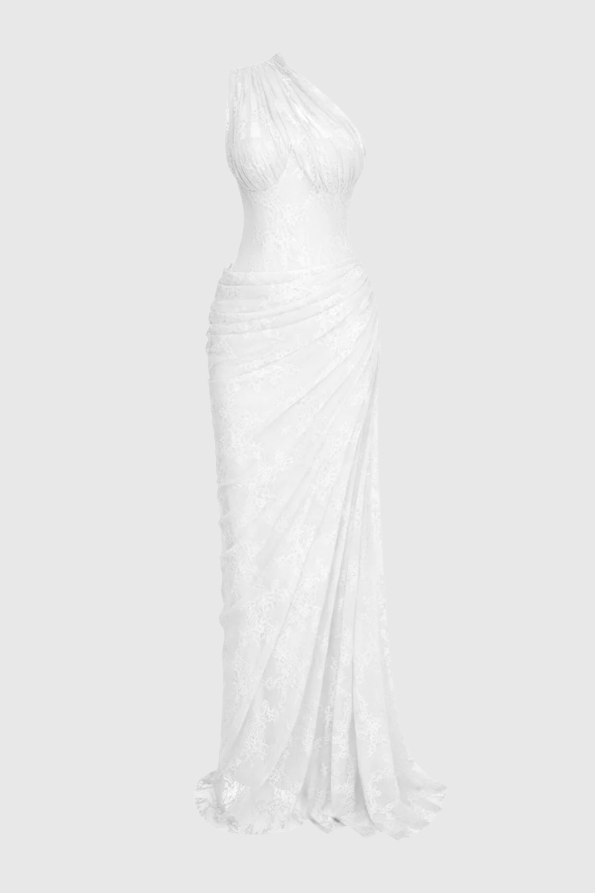 Zelma Lace One Shoulder Corset Maxi Dress - White