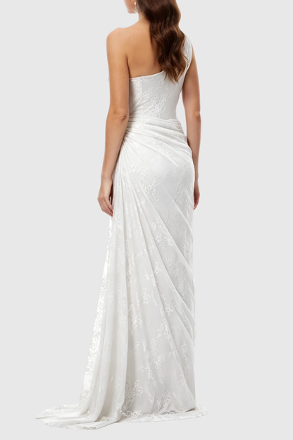 Zelma Lace One Shoulder Corset Maxi Dress - White