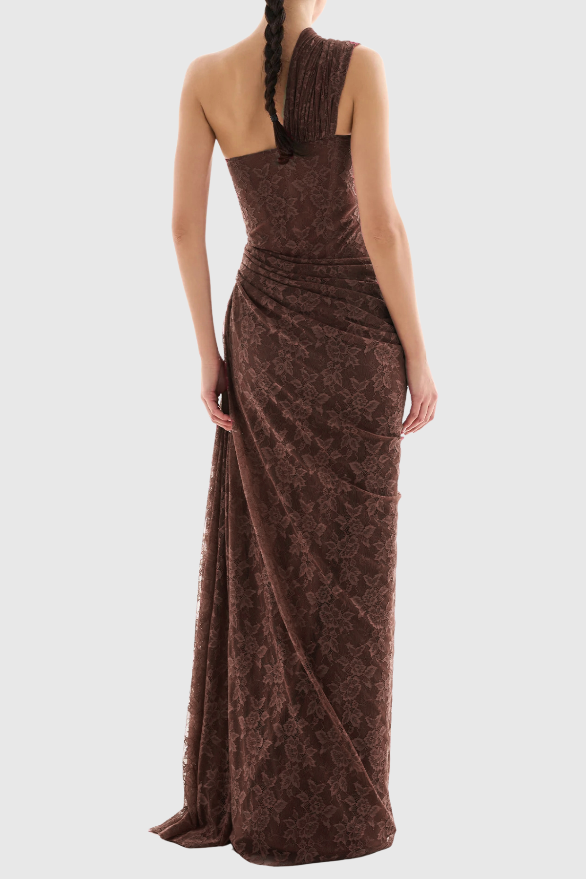 Zelma Lace One Shoulder Corset Maxi Dress - Brown