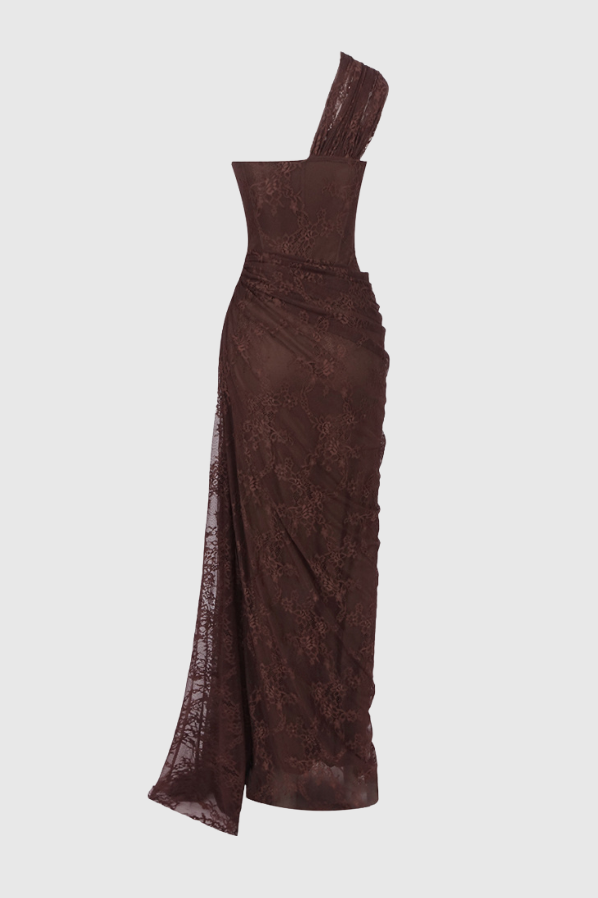 Zelma Lace One Shoulder Corset Maxi Dress - Brown