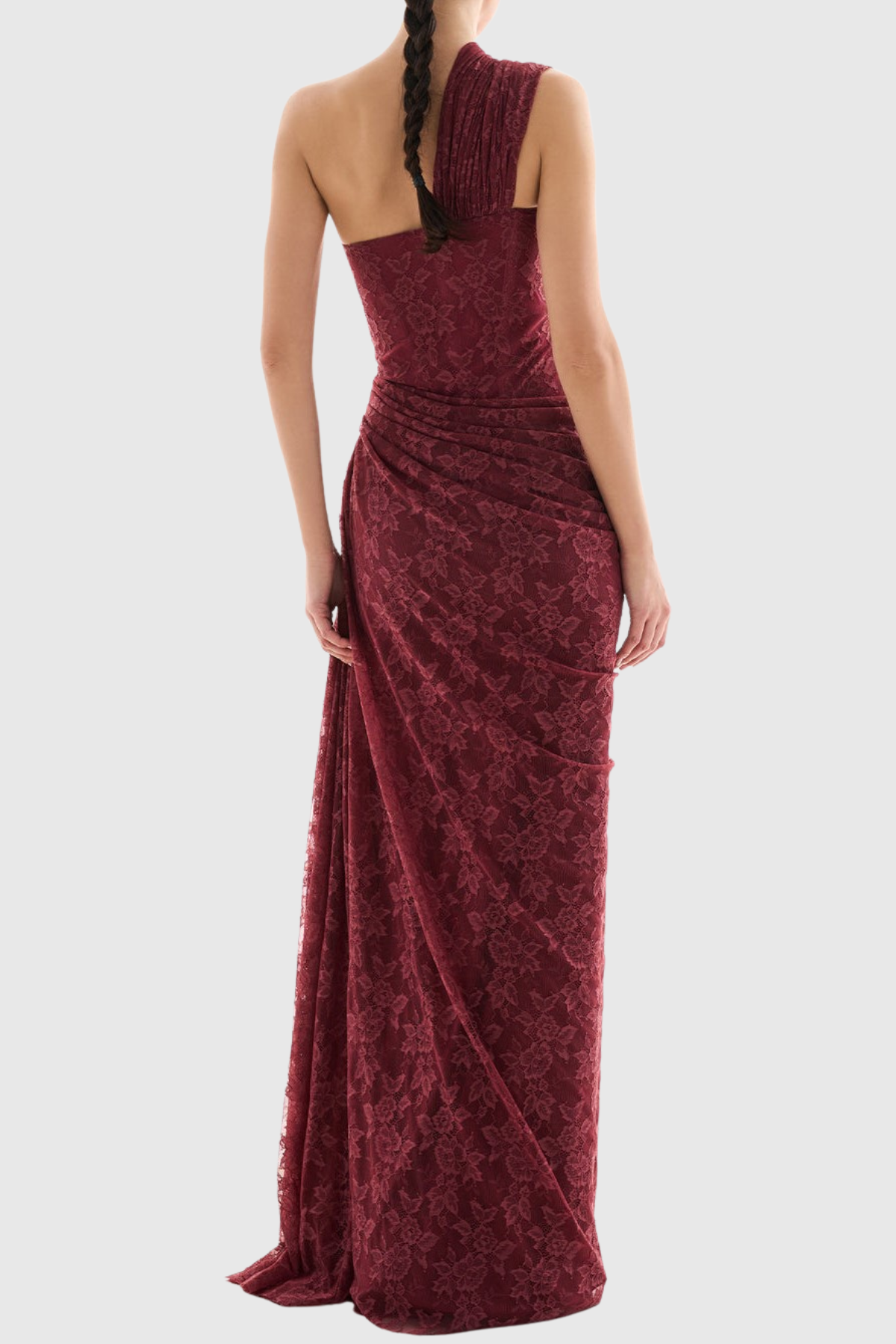 Zelma Lace One Shoulder Corset Maxi Dress - Wine