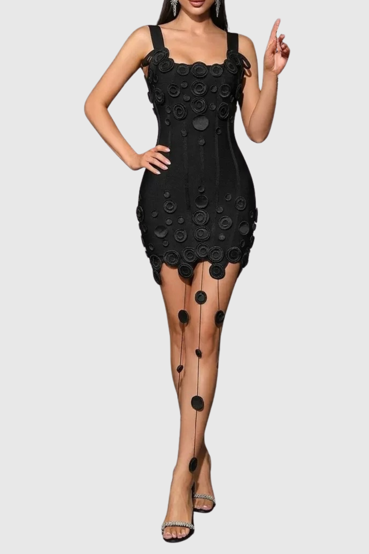 Zenaida Circle Fringe Mini Bandage Dress - Black