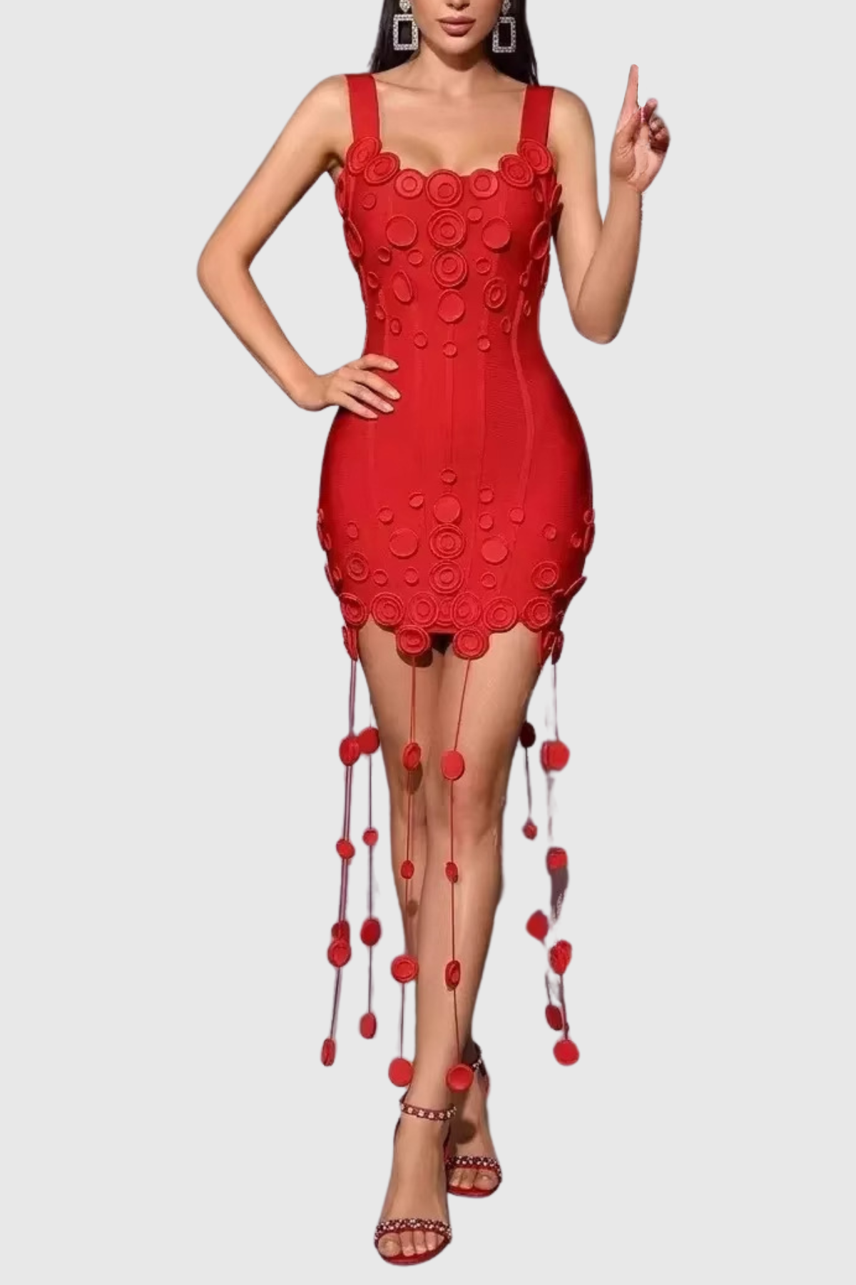 Zenaida Circle Fringe Mini Bandage Dress - Red