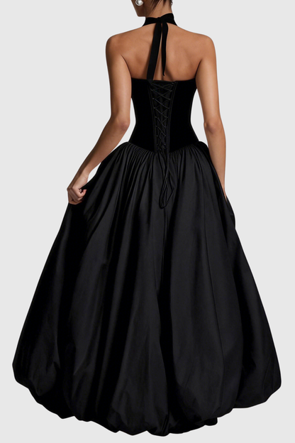 Zenite Halter Corset Ruched Midi Dress - Black