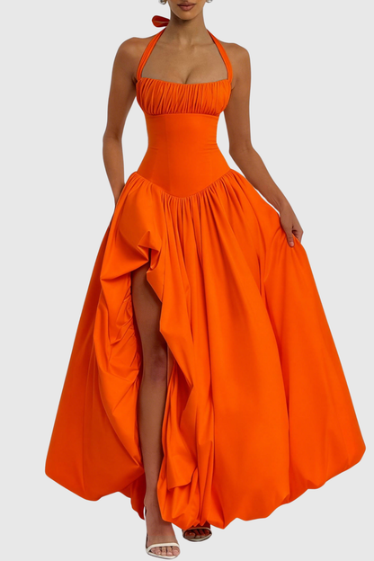 Zenite Halter Corset Ruched Midi Dress - Orange