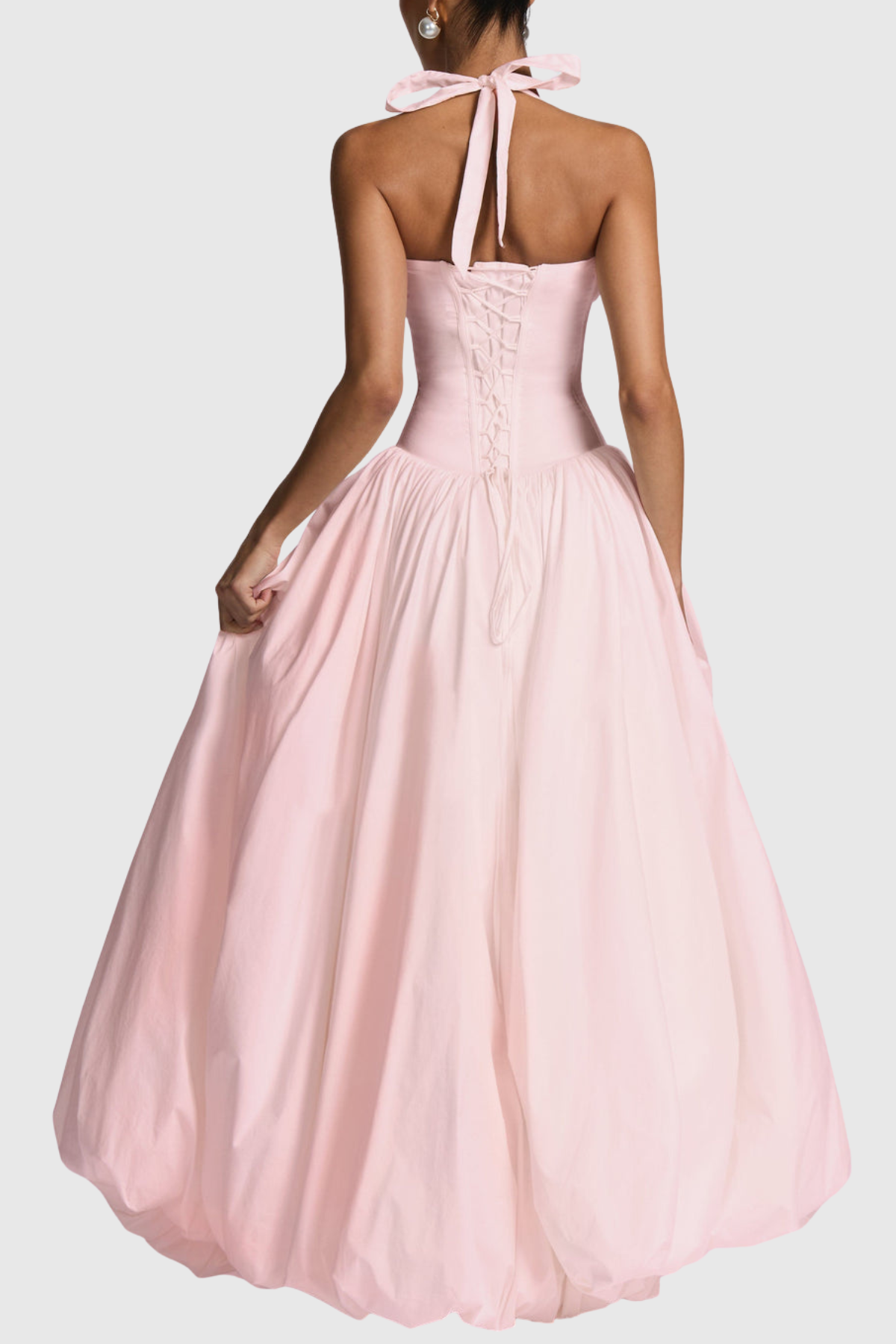 Zenite Halter Corset Ruched Midi Dress - Pink