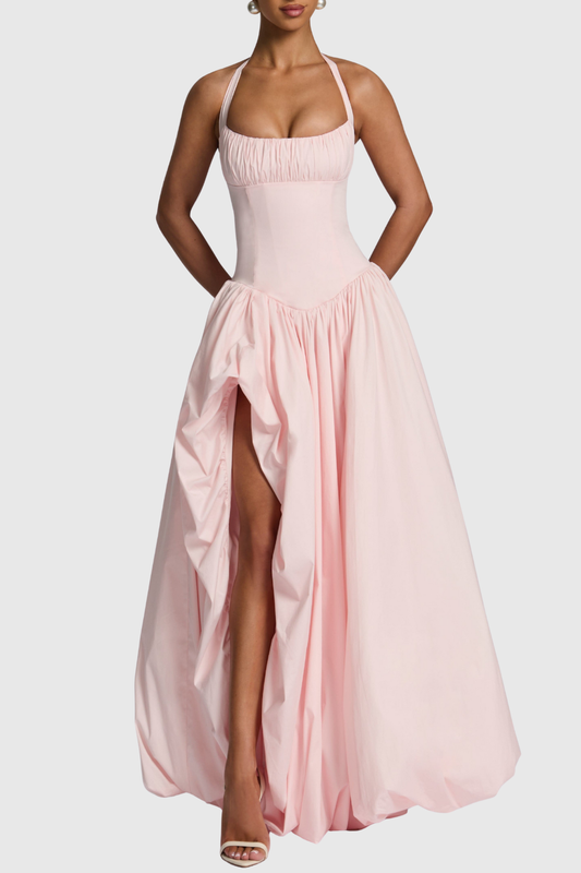 Zenite Halter Corset Ruched Midi Dress - Pink