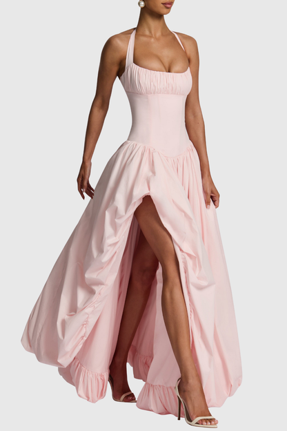 Zenite Halter Corset Ruched Midi Dress - Pink