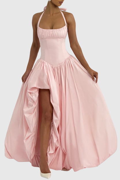 Zenite Halter Corset Ruched Midi Dress - Pink