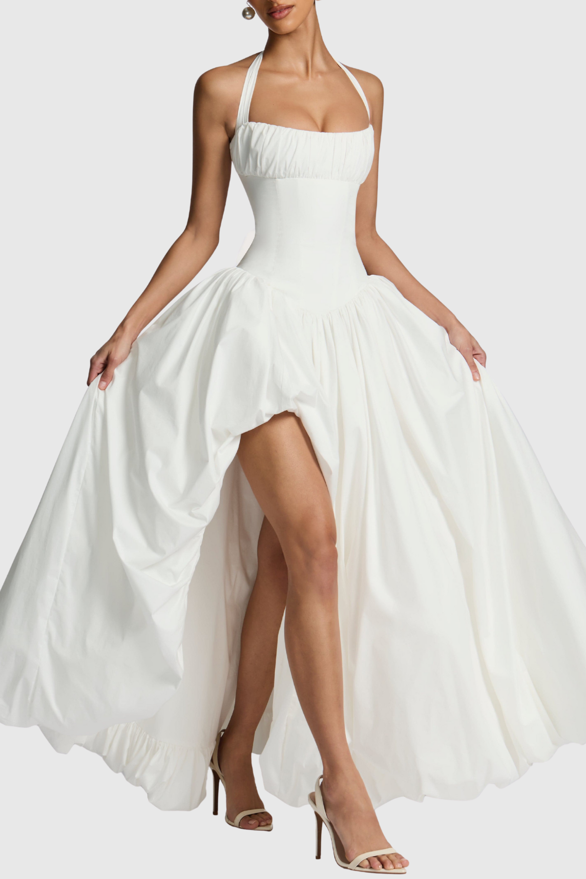 Zenite Halter Corset Ruched Midi Dress - White
