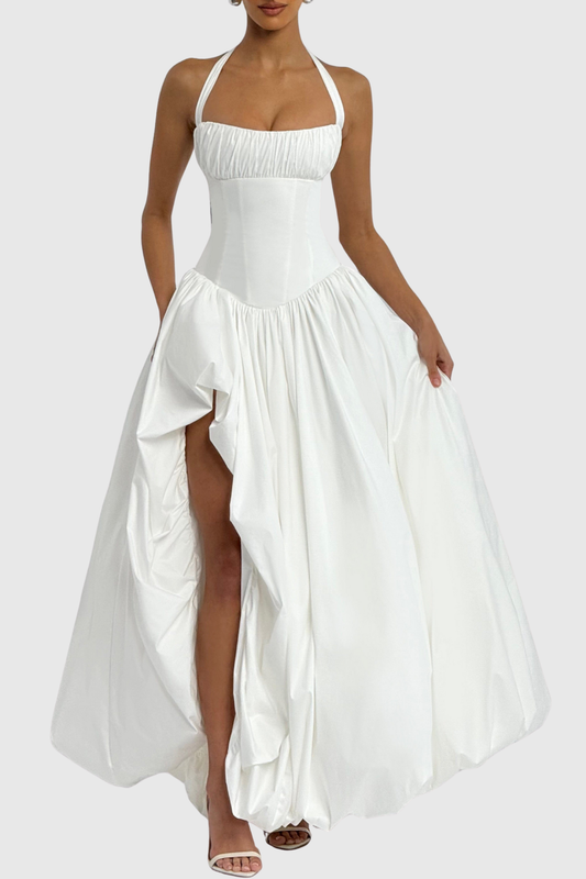 Zenite Halter Corset Ruched Midi Dress - White