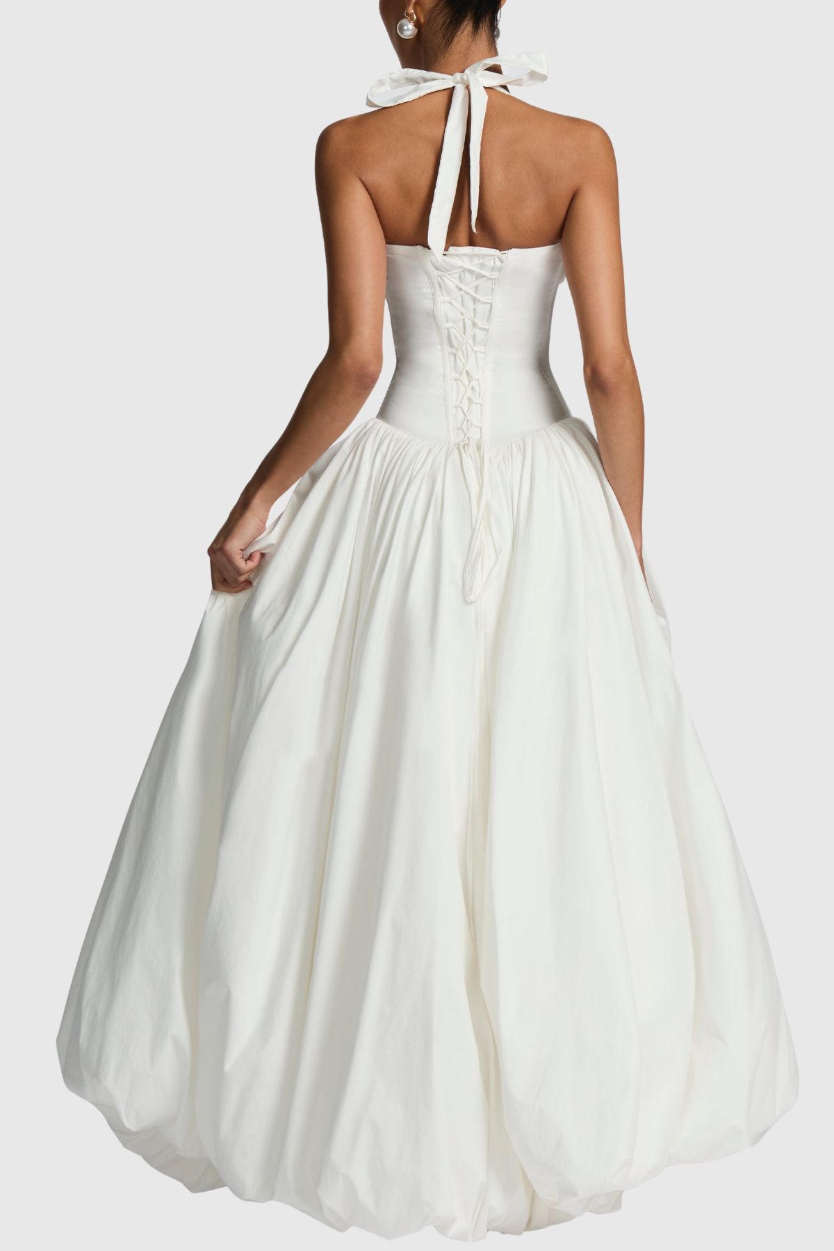 Zenite Halter Corset Ruched Midi Dress - White