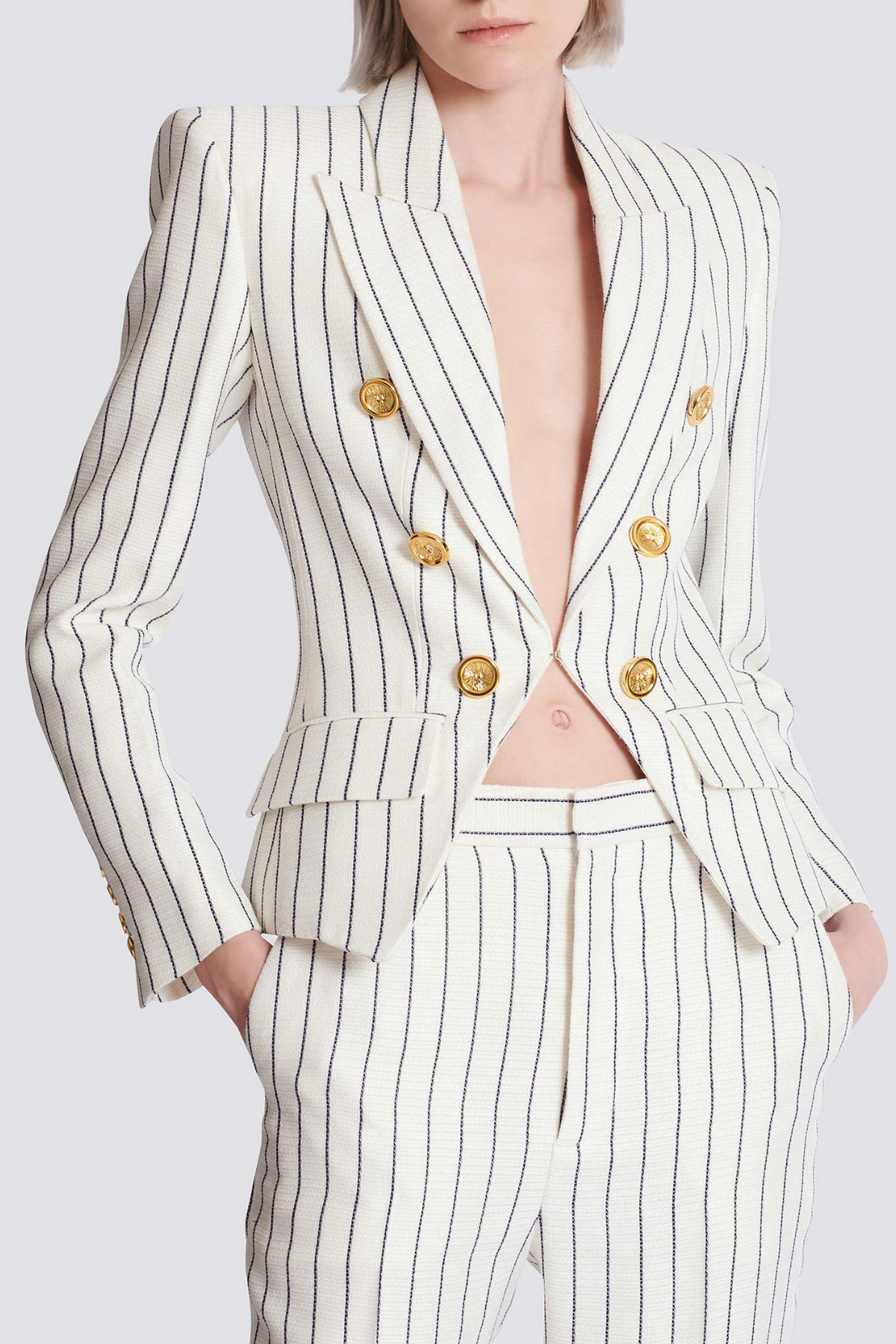 Zento Pinstripe Buttoned Blazer