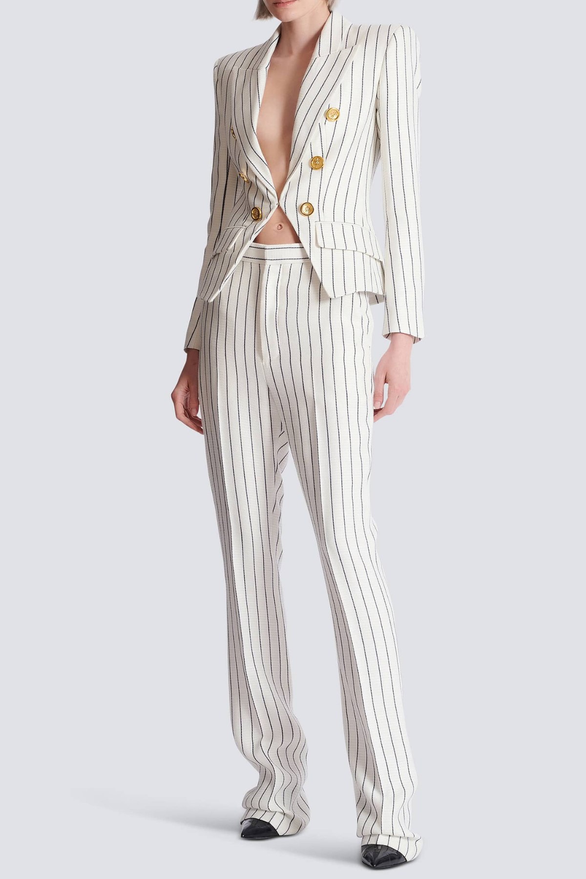Zento Pinstripe Buttoned Blazer