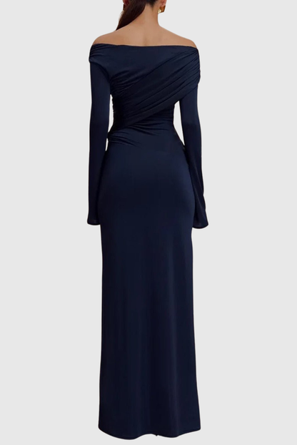 Zephya Off Shoulder Ruched Maxi Dress - Navy