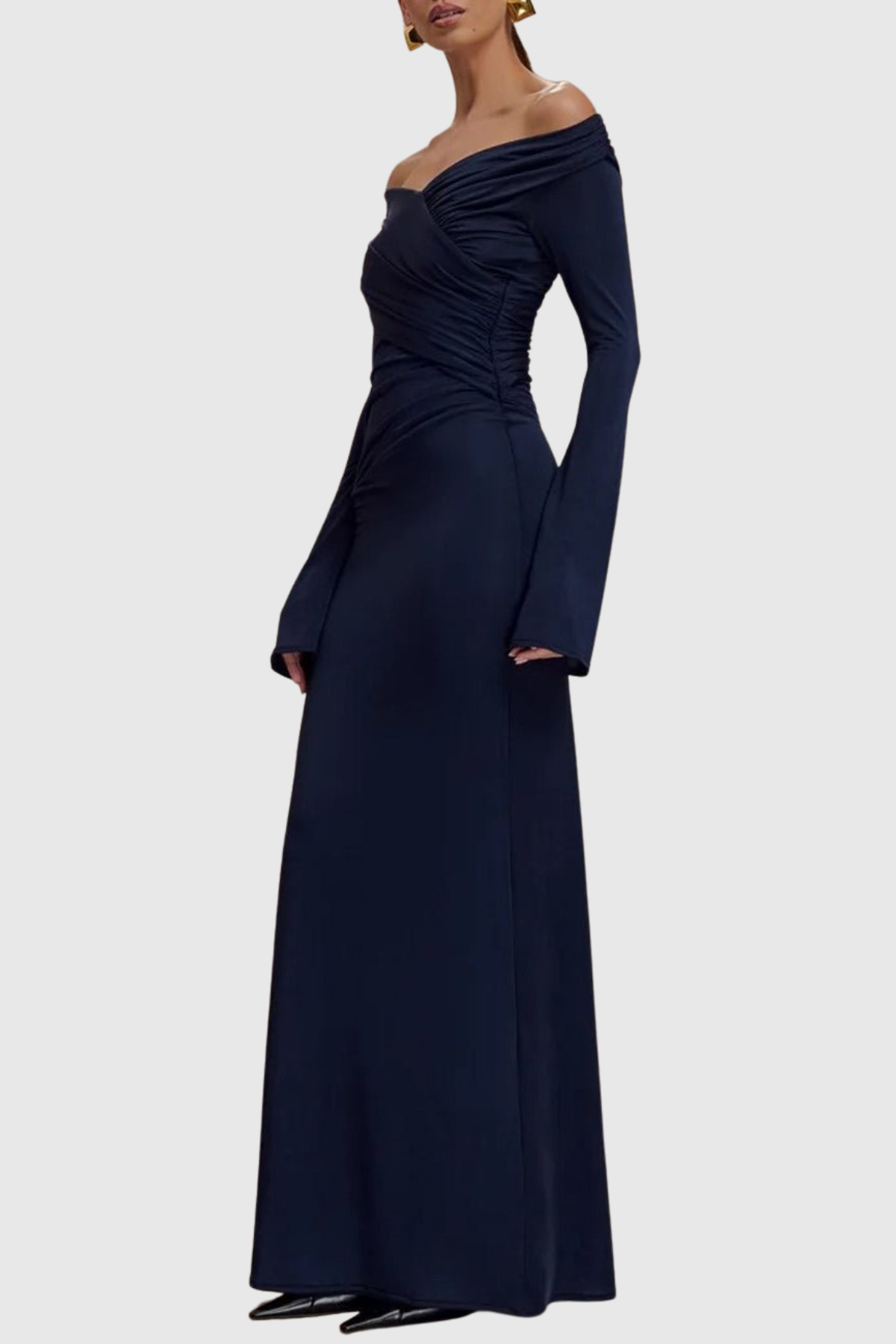 Zephya Off Shoulder Ruched Maxi Dress - Navy