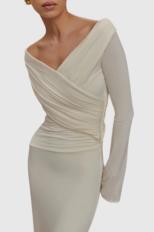Zephya Off Shoulder Ruched Maxi Dress - White