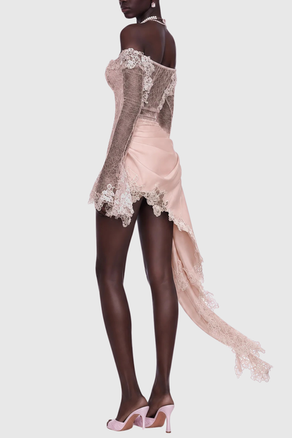 Zetara Off Shoulder Lace Trim Mini Dress