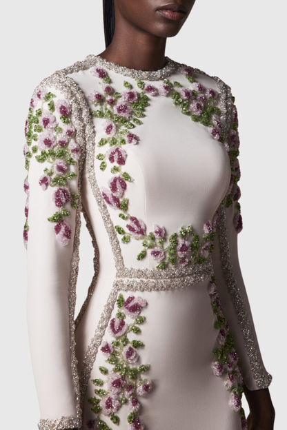 Zevra Floral Beaded Embellished Maxi Dress