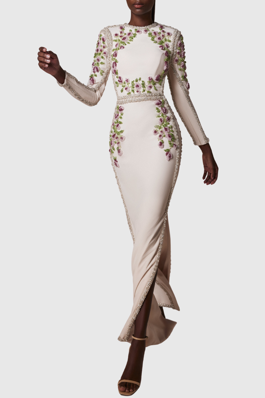Zevra Floral Beaded Embellished Maxi Dress