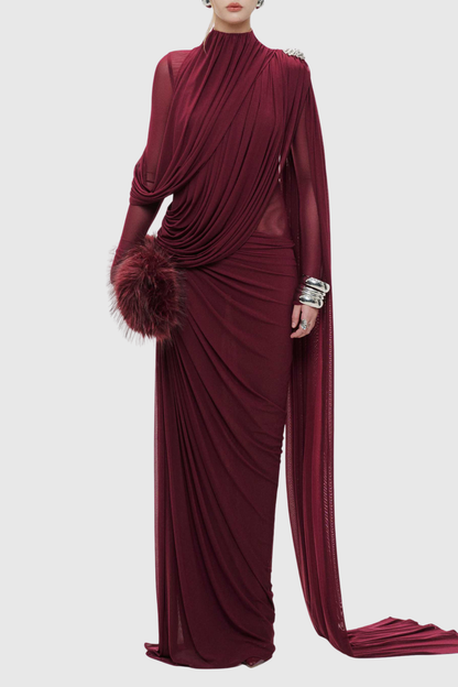 Zhuria Asymmetric Ribbon Draped Maxi Dress