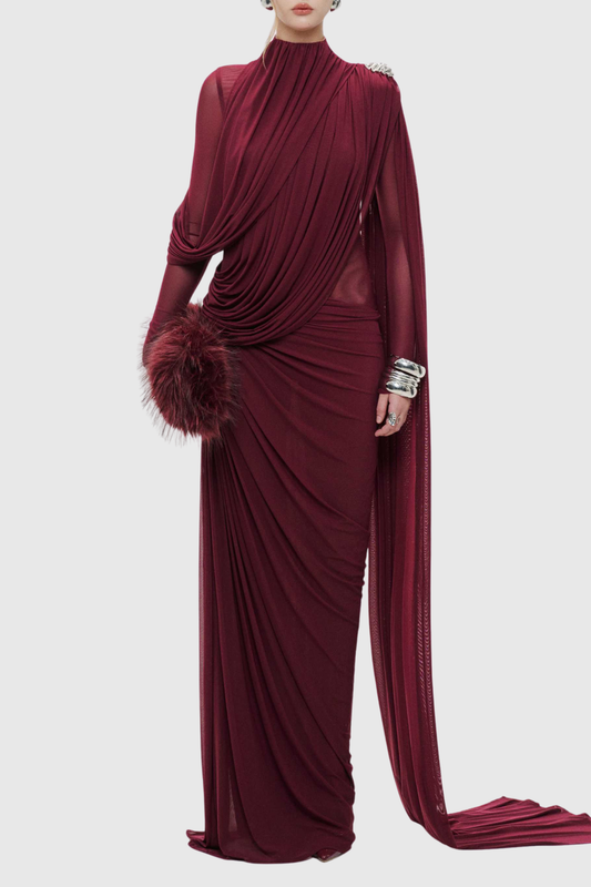 Zhuria Asymmetric Ribbon Draped Maxi Dress