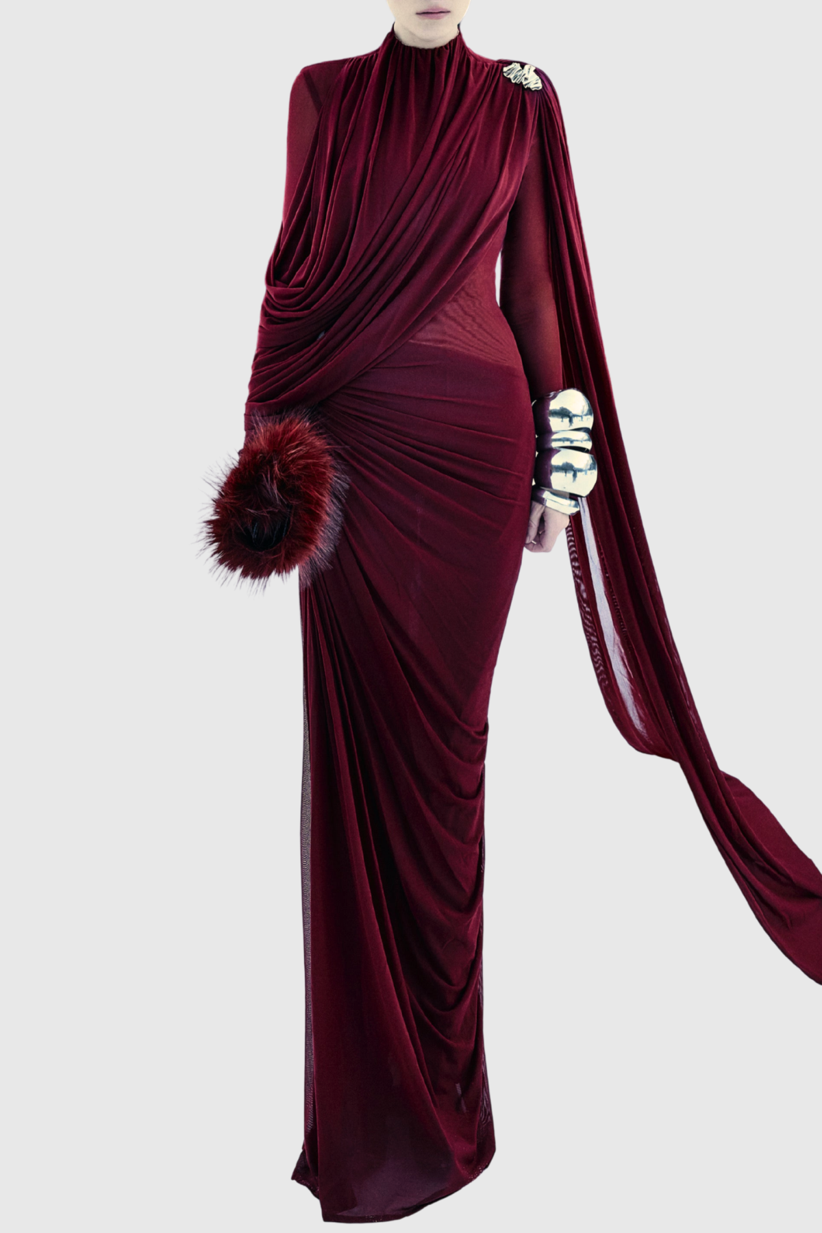 Zhuria Asymmetric Ribbon Draped Maxi Dress