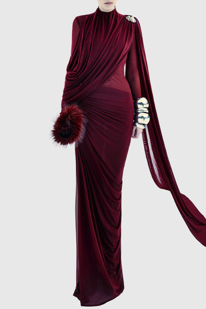 Zhuria Asymmetric Ribbon Draped Maxi Dress