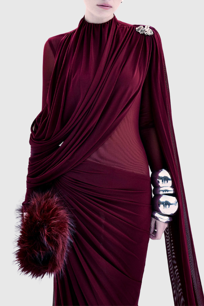 Zhuria Asymmetric Ribbon Draped Maxi Dress