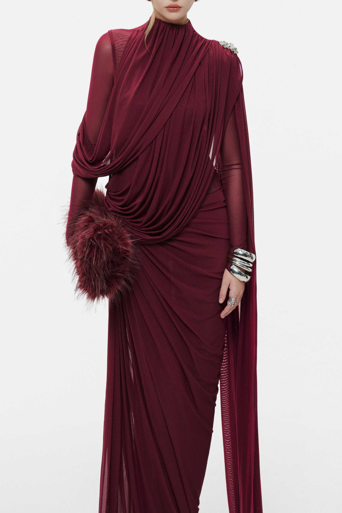 Zhuria Asymmetric Ribbon Draped Maxi Dress