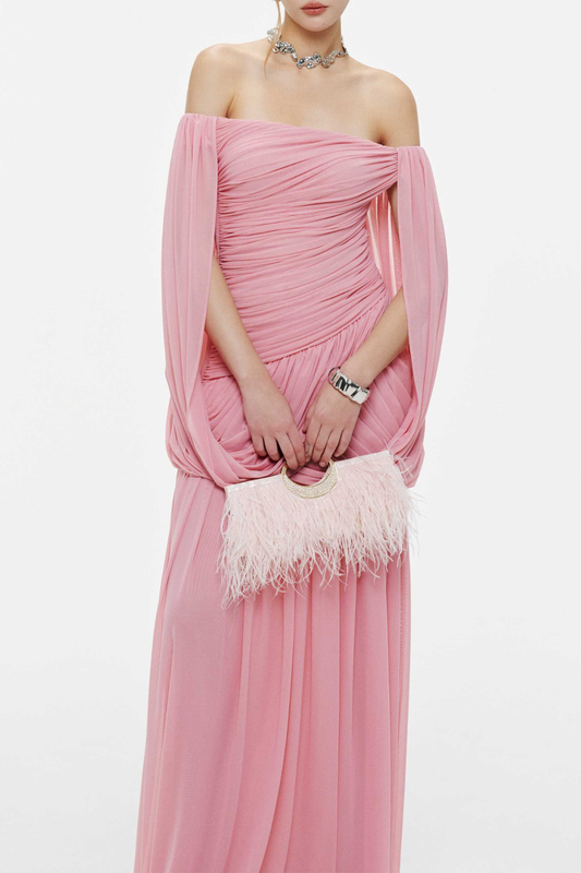 Zhuria Off Shoulder Draped Maxi Dress - Pink