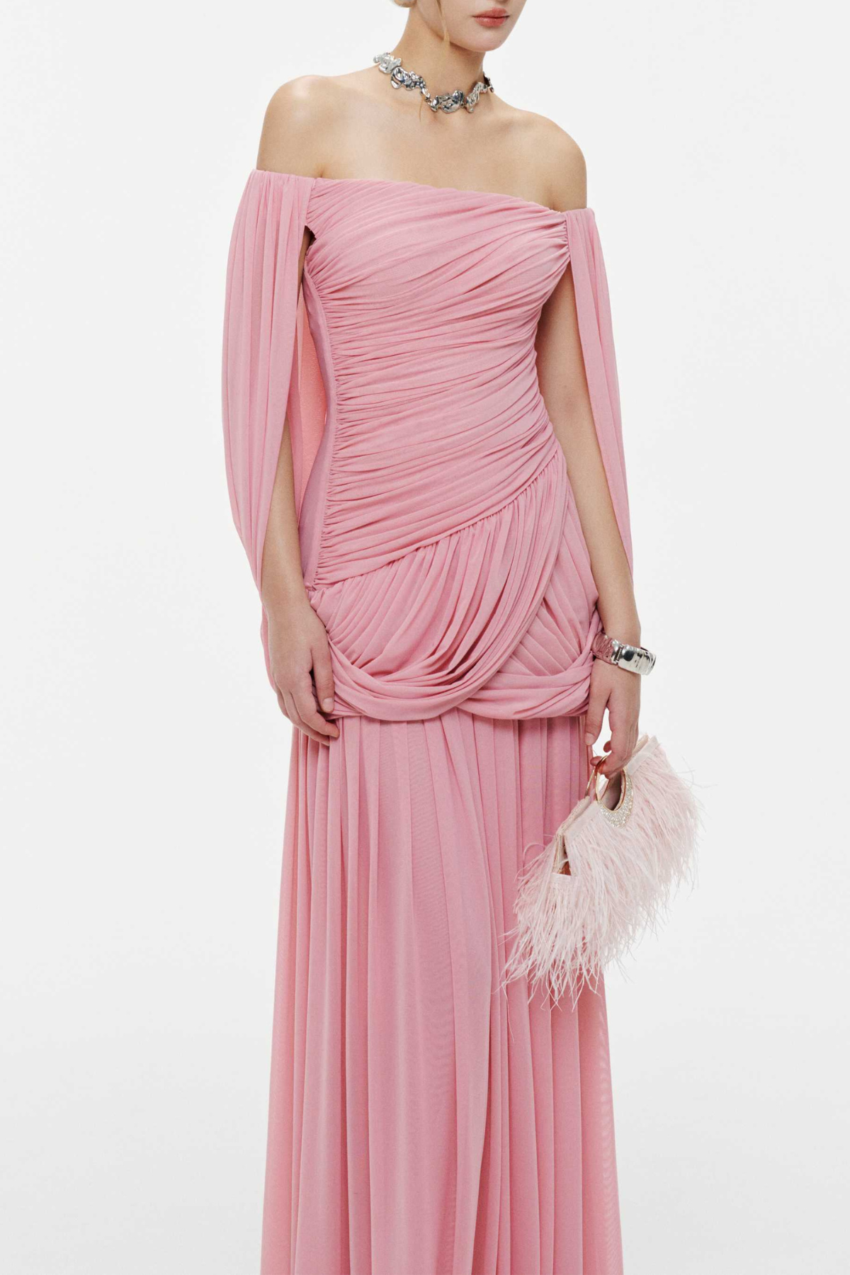Zhuria Off Shoulder Draped Maxi Dress - Pink