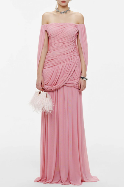 Zhuria Off Shoulder Draped Maxi Dress - Pink