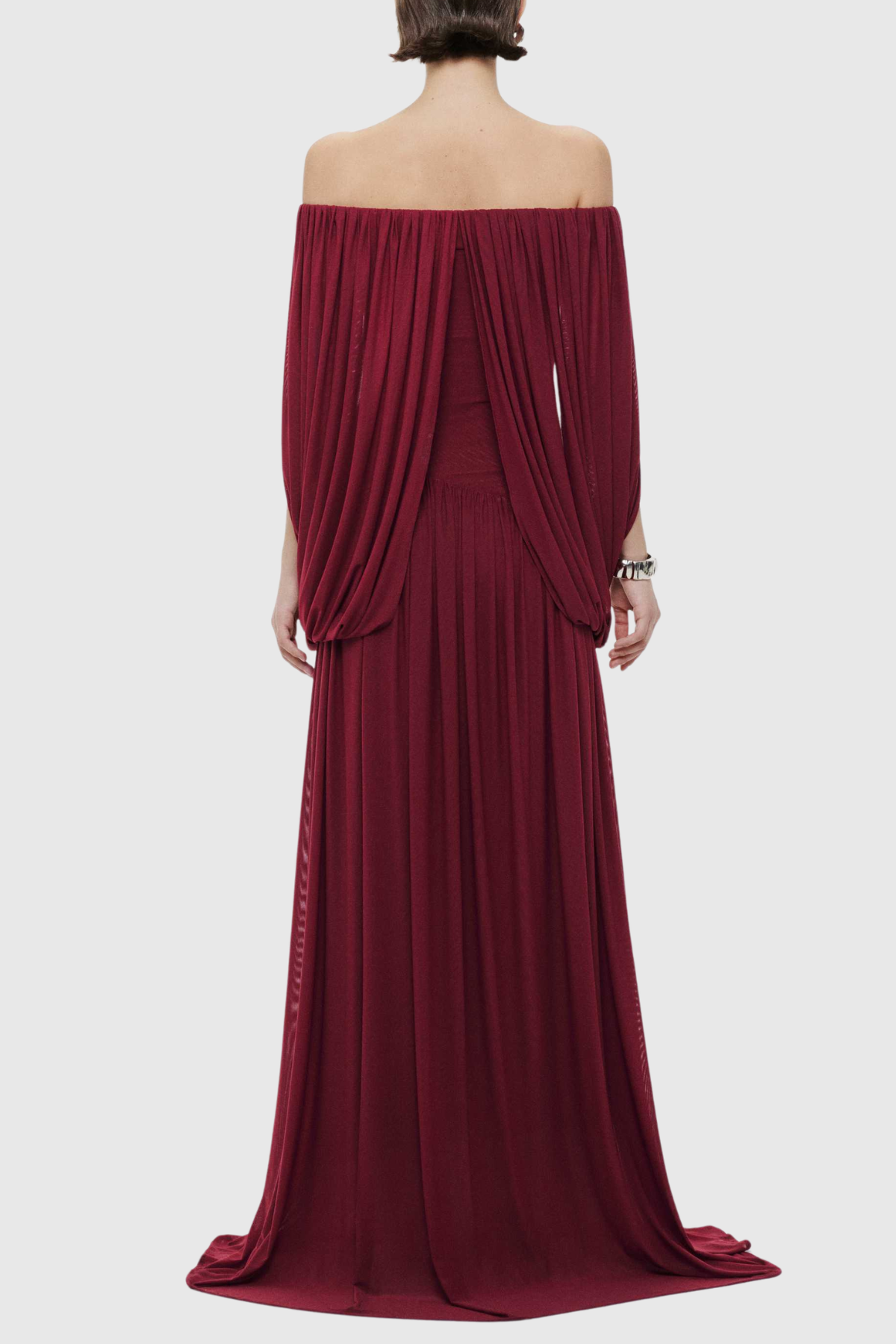 Zhuria Off Shoulder Draped Maxi Dress - Wine