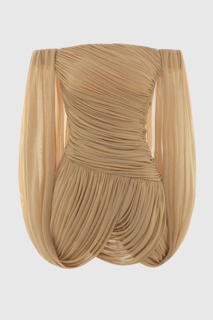 Zhuria Off Shoulder Draped Mini Dress - Khaki