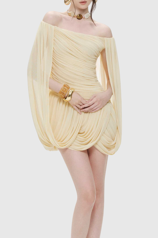 Zhuria Off Shoulder Draped Mini Dress - Yellow