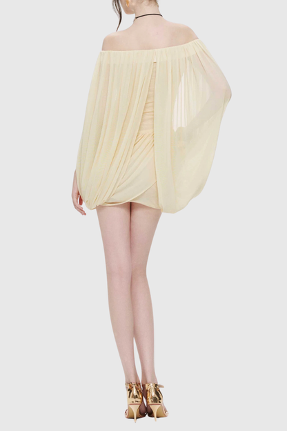 Zhuria Off Shoulder Draped Mini Dress - Yellow