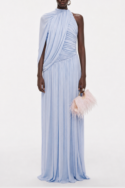 Zhuria One Shoulder Asymmetric Draped Maxi Dress - Blue